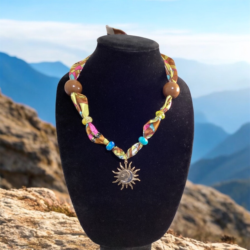 (#58) Handmade Necklace with Sun and Moon Pendant